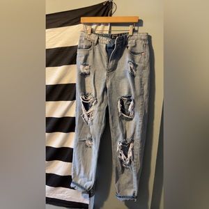 Light washed ripped mom jeans